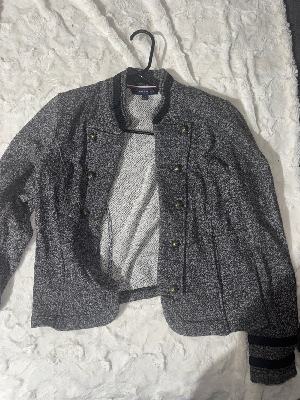 Tommy Hilfiger Charcoal Gray Tweed Military-Inspired Jacket